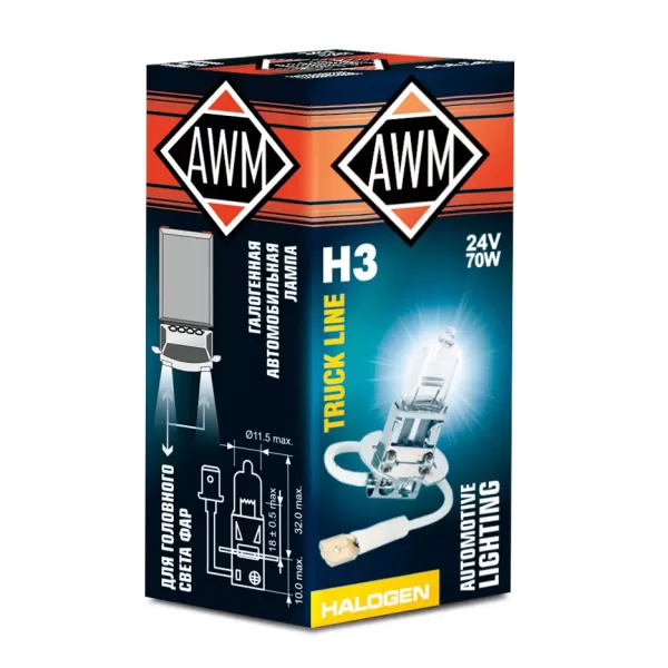 Лампа галогенная AWM H3 24V 70 W (PK22S)